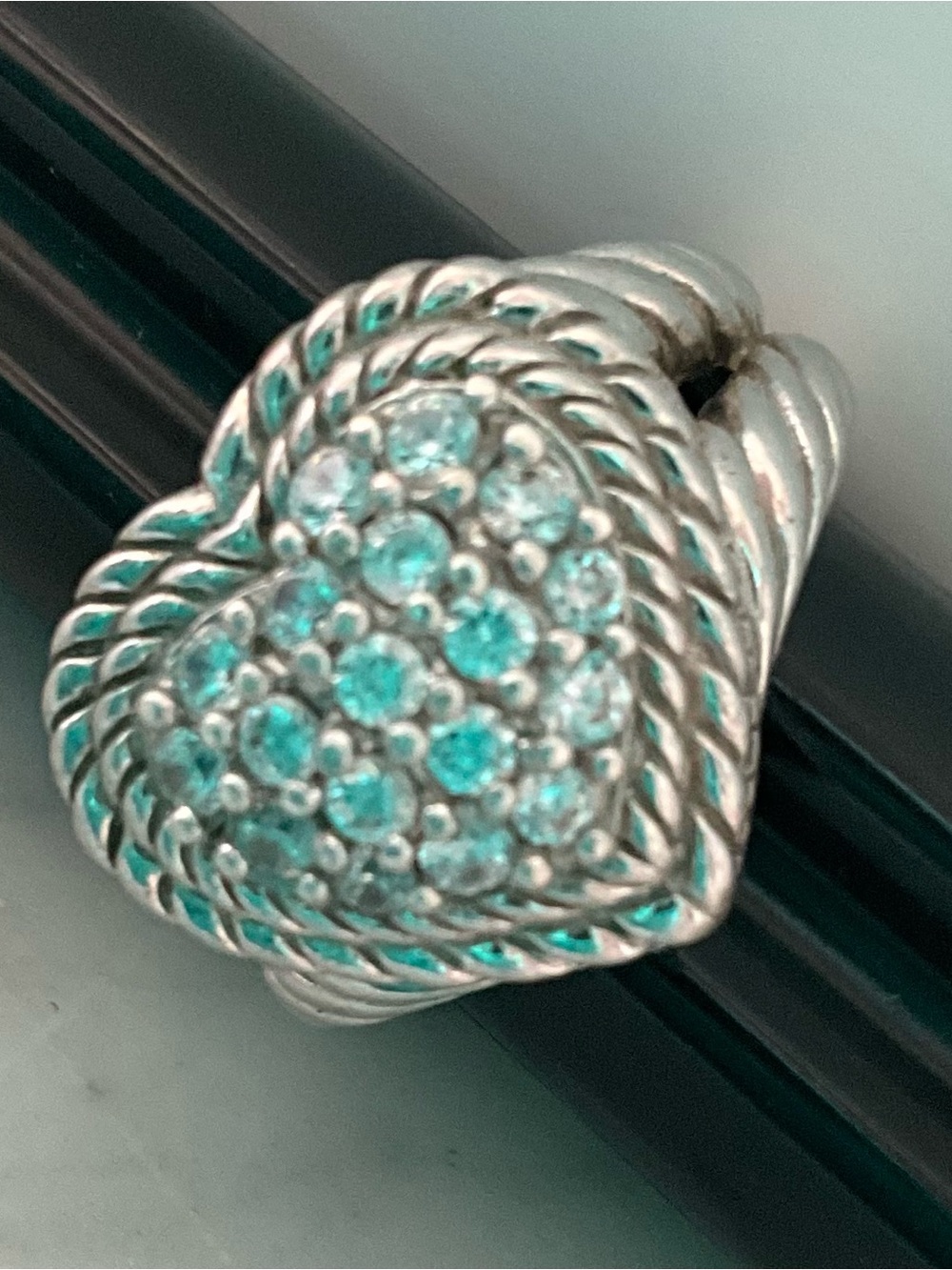 Authentic Judith Ripka Sterling Heart Ring Cable CZ Ring Size 7